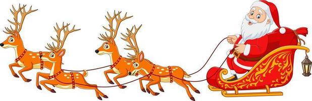 Christmas Cartoon Santa with Reindeer Sleigh vector
