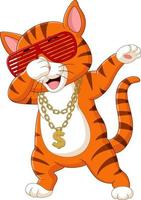 Funny cat dabbing cartoon wearing sunglasses, hat, and gold necklace vector