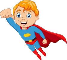 Cartoon superhero boy flying on white background vector