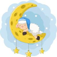 Cartoon baby sheep sleeping on the moon vector