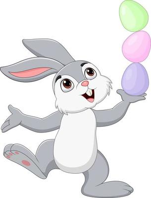 Cartoon little bunny with Easter eggs