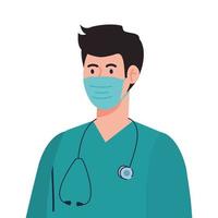 paramedic using face mask during covid 19 on white background vector