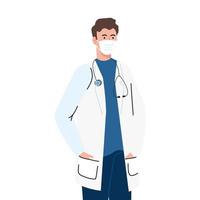 doctor using face mask during covid 19 on white background vector