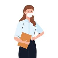 secretary worker using face mask during covid 19 on white background vector