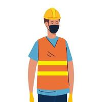 worker construction using face mask during covid 19 on white background vector