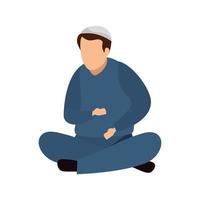 man muslim sitting cross legged with traditional clothes on white background vector