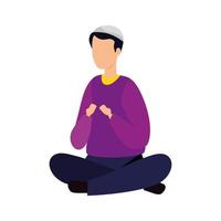 man muslim sitting cross legged with traditional clothes on white background vector