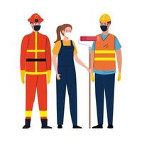 Female and male painter firefighter and constructer with masks vector design