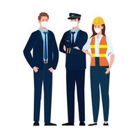 pilot businessman and constructer with masks vector design