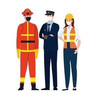 pilot firefighter and constructer with masks vector design