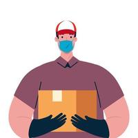 delivery man with mask and box vector design
