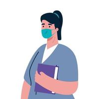 Woman avatar with medical mask and book vector design