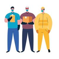 male constructer and delivery men with masks vector design