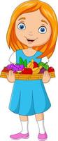 Little girl holding a basket of fruits vector