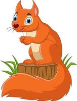 Cartoon funny squirrel on tree stump vector