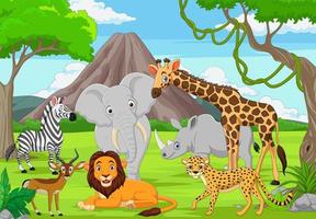 Cartoon wild animals in the jungle vector