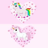 Cute pink and white unicorns with various colors manes and tails vector