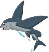 Cartoon flying fish on white background