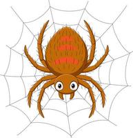 Cartoon spider on the cobweb vector