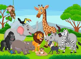 Cartoon wild animals in the jungle vector
