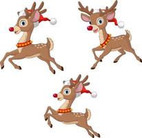 Cartoon Christmas reindeers wearing santa claus hat vector