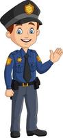dibujos animados sonriente policía agitando la mano