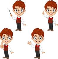 Cartoon smart boy in different poses vector