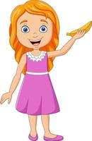 Cartoon little girl holding banana vector