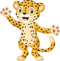 lindo leopardo de dibujos animados agitando la mano vector