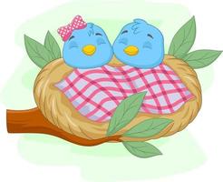 Cute sleeping babies blue bird in a nest vector