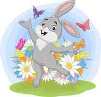 Cartoon happy rabbit jumping in the grass vector