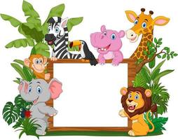 Cartoon wild animals holding blank board vector