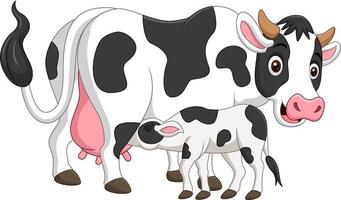 caricatura, madre, vaca, alimentación, bebé, becerro vector