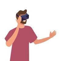 hombre con gafas de realidad virtual sobre fondo blanco vector