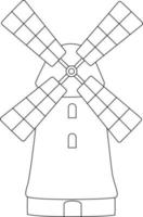 Windmill Coloring Page Isolated for Kids vector