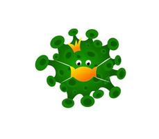 Funny coronavirus vector character illustration green crown and medical mask cartoon kawaii face