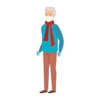 old man with scarf using face mask isolated icon vector