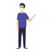 young man waving using face mask isolated icon vector