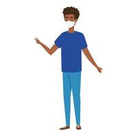 young man afro using face mask isolated icon vector