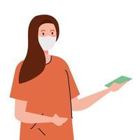 woman using medical protective mask against covid 19 vector