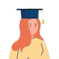 woman excited with graduation hat, cheerful female graduate on white background vector