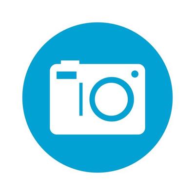 camera icon, social media in frame circular