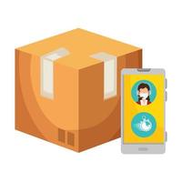 smartphone with app delivery and box package vector