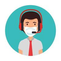 man agent call center with face mask vector