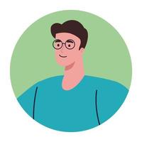 face of young man with eyeglasses in frame circular vector