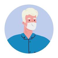 Old man avatar with medical mask vector design