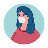 avatar de mujer con diseño de vector de máscara médica