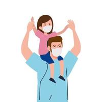 father and daughter wearing protective medical mask for prevent virus covid 19 vector