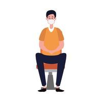 young man using face mask sitting in chair vector