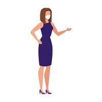 business woman using face mask isolated icon vector